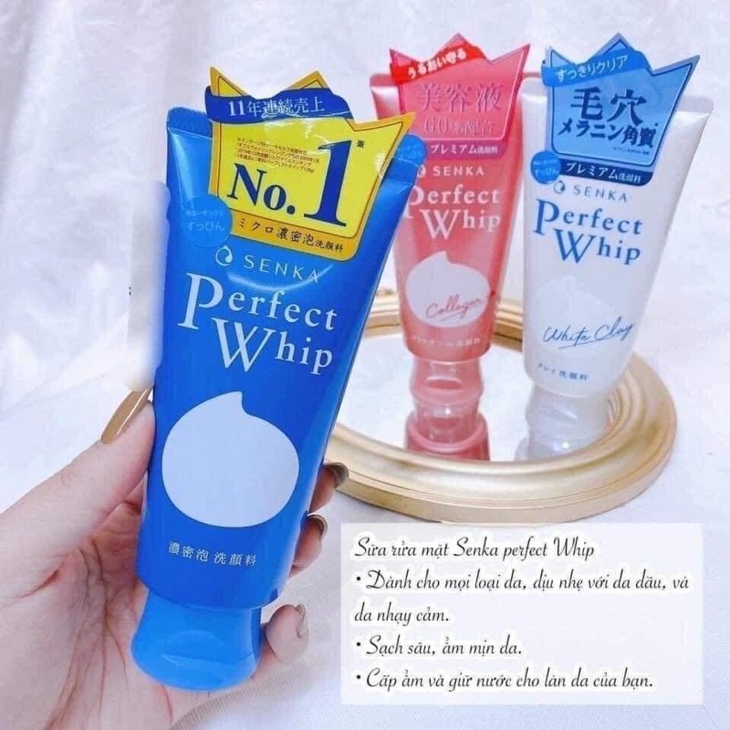 Sữa rủa mặt Perfect Whip Senka Shiseido Nhật Bản nội địa 120g màu xanh, hồng, trắng.