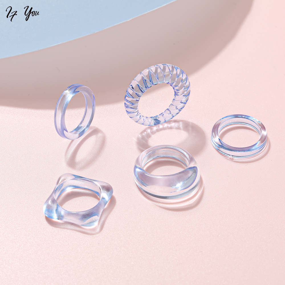 Bộ 5 nhẫn AY nhựa trong suốt phong cách Hàn Quốc thời trang
