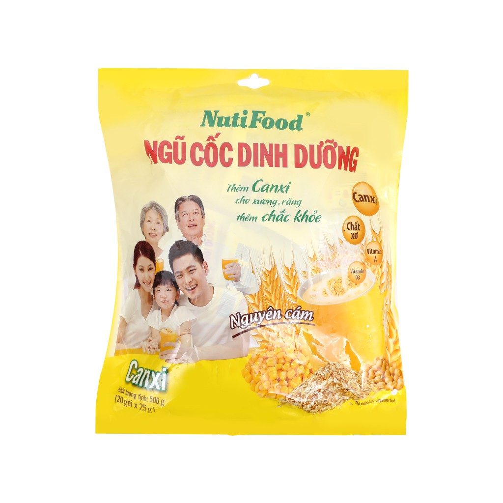 Ngũ cốc dinh dưỡng Canxi nguyên cám NutiFood bịch 500g