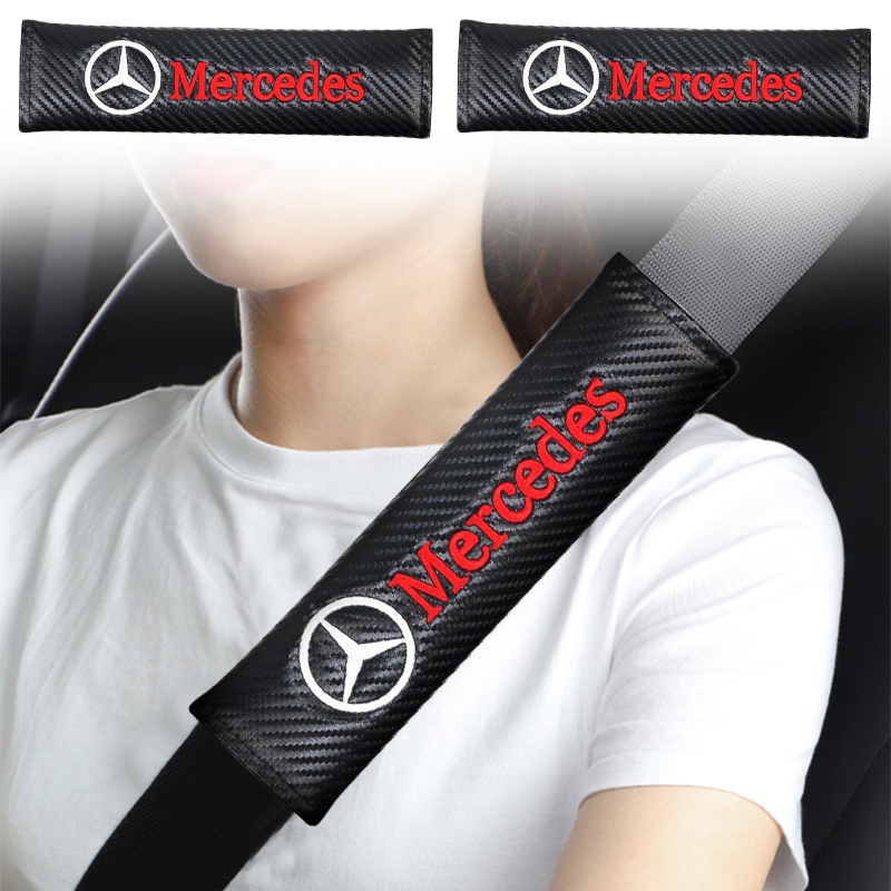 1 Đệm Bọc Dây Đai An Toàn Xe Hơi Bằng Da Carbon Màu Đen Cho Mercedes Benz AMG W204 W205 W211 W212 W213