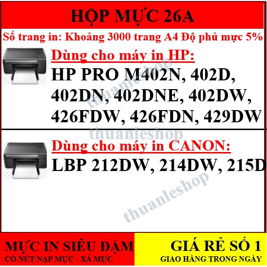 GIAO TRONG NGÀY💥Hộp Mực 26A/052 - CNON LBP 214DW - HP Pro M402DN, M426FDW, M426FDN - - Cartridge CF226A - Cartridge 052