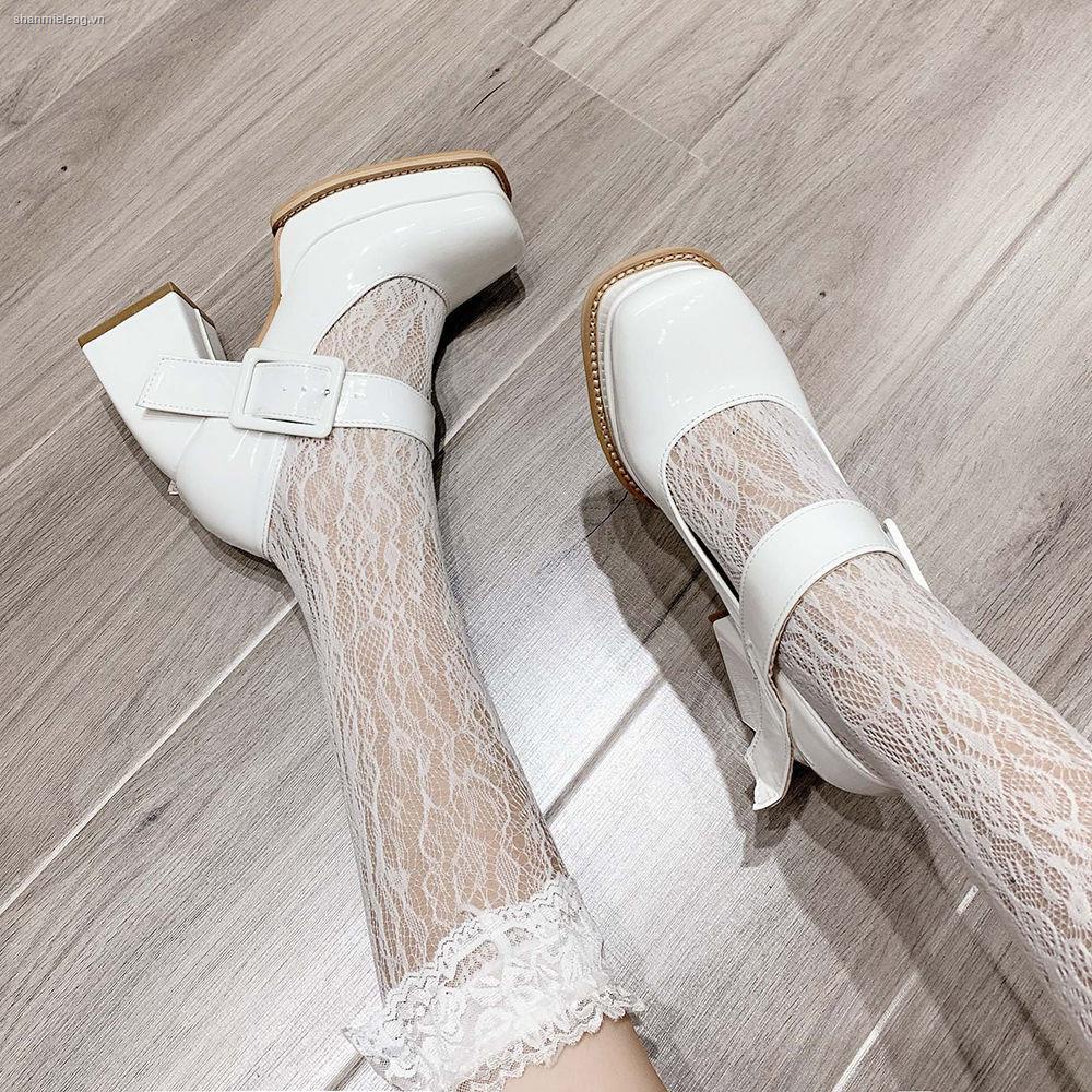 Giày cao gót Mary Jane mũi vuông màu đen thời trang thịnh hành mới cho nữ