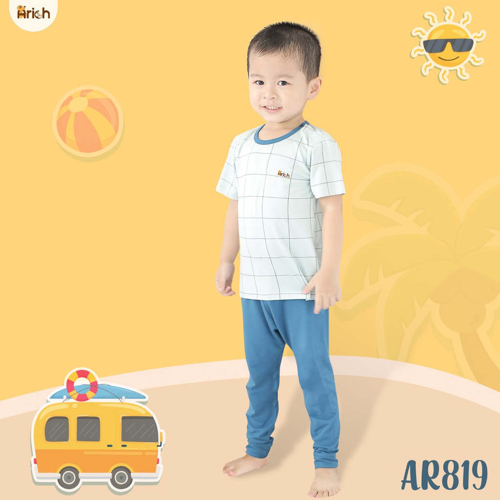 Bộ áo cộc quần dài ca rô mẫu mới nhất Arich từ vải sợi tre cao cấp - Size 9M-6Y