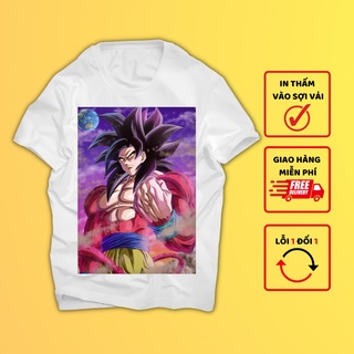 Áo thun cổ tròn Songoku Super Saiyan 4, màu trắng - in thấm vào sợi vải, không ra màu, không bong tróc hình ,nhiều mẫu