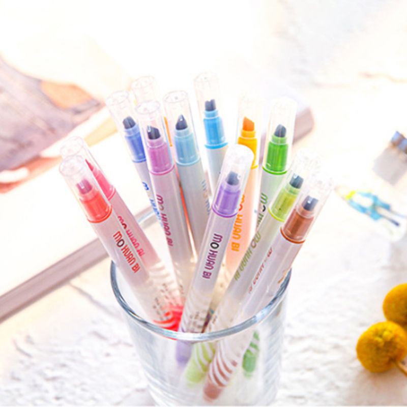 be❀  12Pcs Double-end Highlighter Pen Markers Pastel Liquid Chalk Marker Highlighters For School