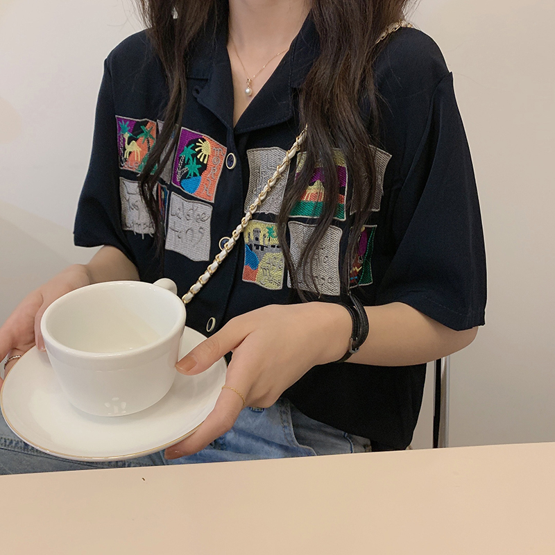 172473 |Màu Đen| Áo Sơ Mi Tay Lửng Thời Trang Cá Tính Trẻ Trung