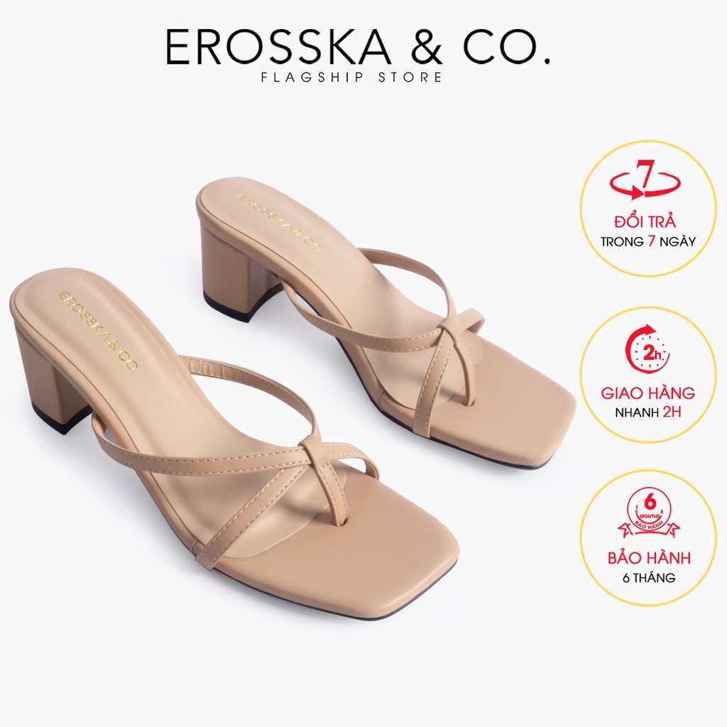 [Mã WABRTL3 -10% đơn 250K]Guốc Cao Gót Xỏ Ngón Erosska Hàn Quốc cao 5cm màu nude _ EM075