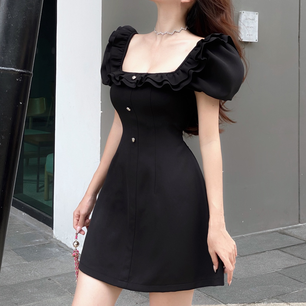 Đầm chữ a kiểu trễ vai tay ngắn mini hàng thiết kế Emilyshop (T)