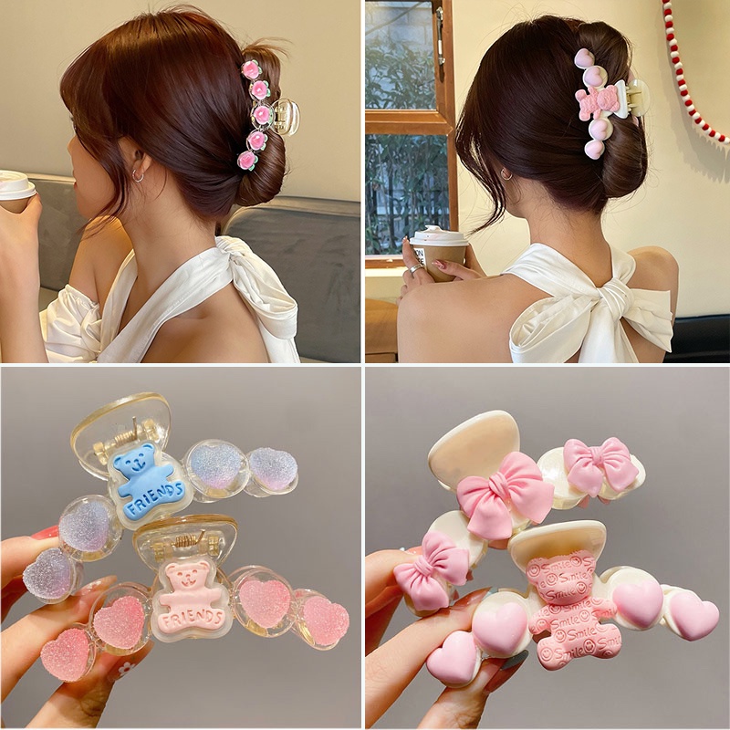 Kẹp Tóc Nữ Trong Suốt Màu Hồng Đào Phong Cách Hàn Quốc
