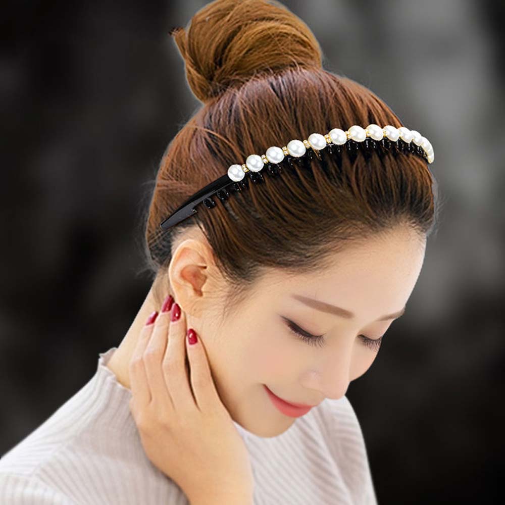 BACK2LIFE Simple Wash Face Hair Hoop Girls Hair Accessories Pearl Headband Women Toothed Non-slip Korean|Temperament Hair Band white/black