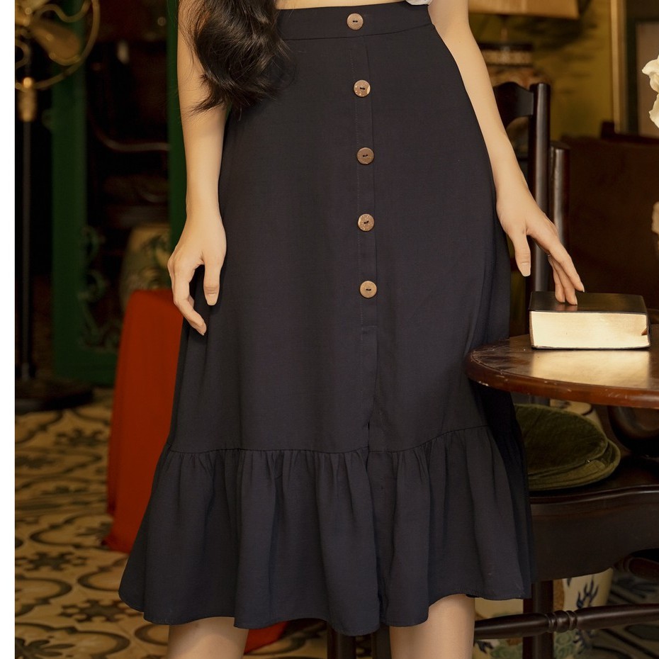 OLV-Chân váy xòe Navy Frilled