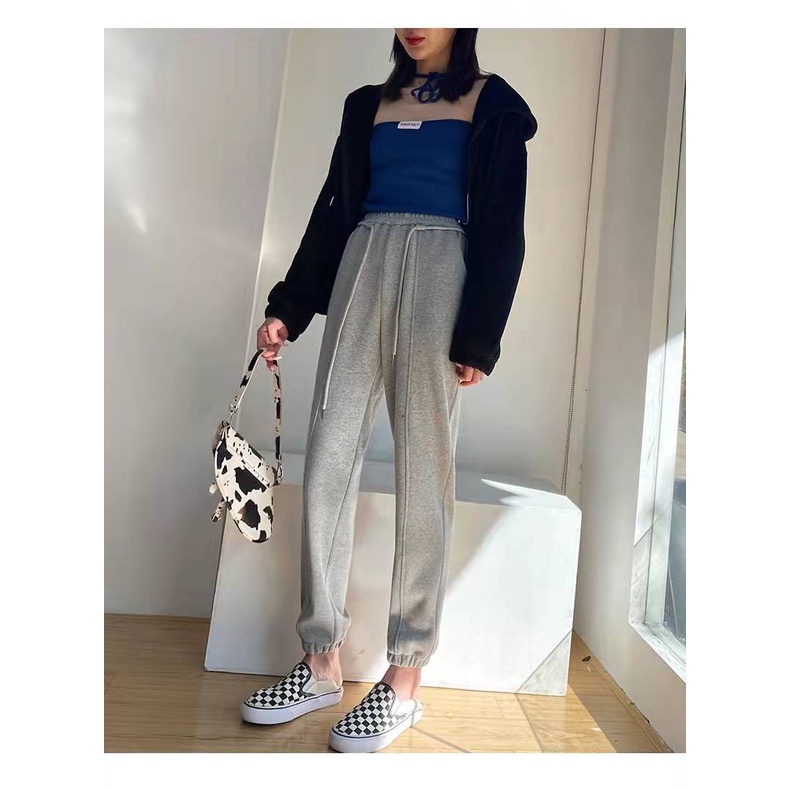 Quần jogger dây buộc Chât bo tăm dầy nặng đẹp, không xù, 2 màu Đen, Xám, mặc được 2 kiểu