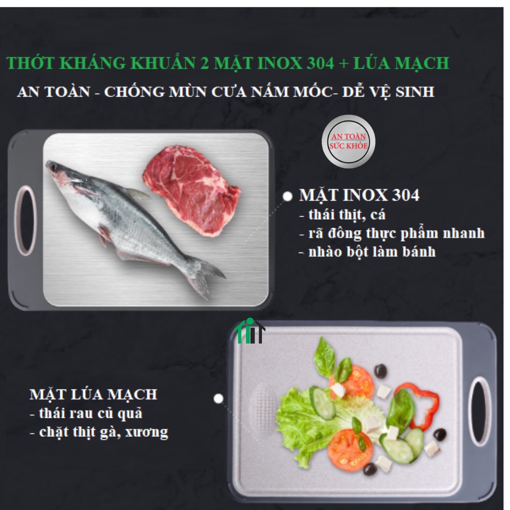 Thớt inox 304 cao cấp lúa mạch kháng khuẩn-chặt gà-nhào bột làm bánh- dễ vệ sinh chống nấm mốc- an toàn cho sức khỏe