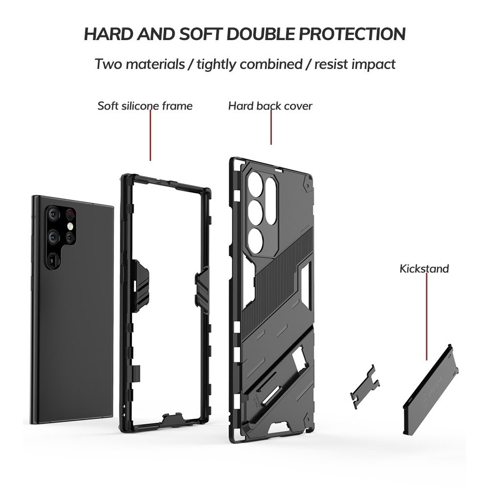 Casing For Samsung Galaxy S22 Ultra Plus S22+ S22 Ultra 5G S21 FE 5G Phone Case Hard Fashion Armor Shockproof Casing Bracket Stand Holder Back Cover