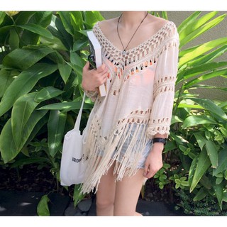 CÓ SẴN kimono áo lưới nữ tua rua