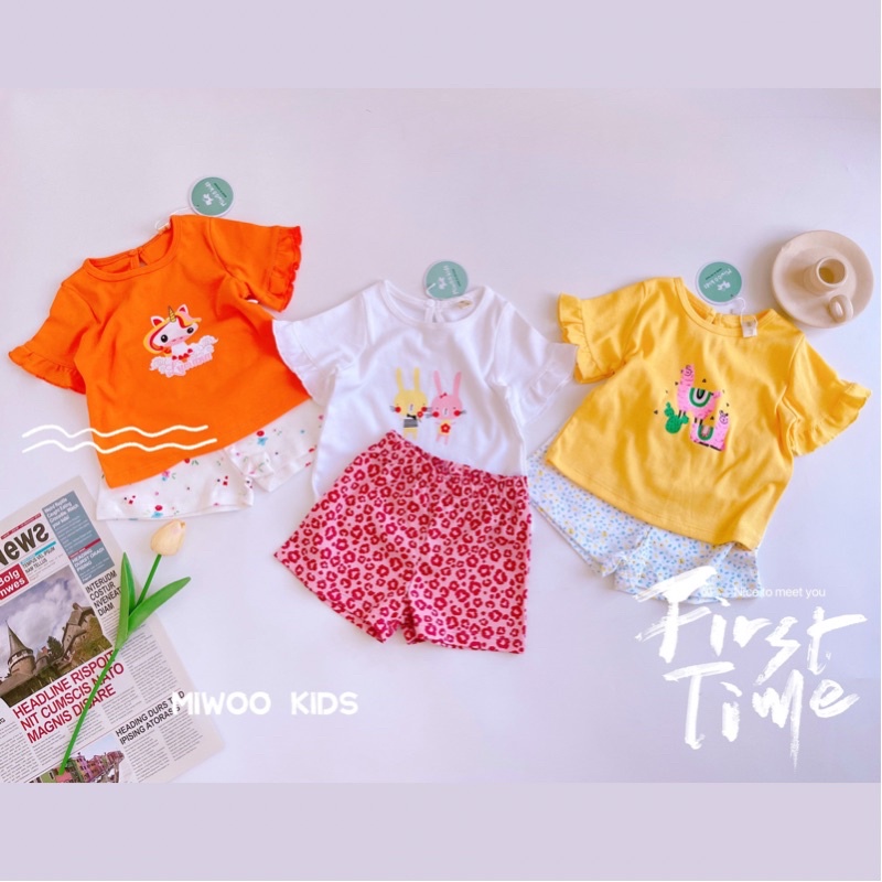 Đồ bộ bé gái, bộ cộc tay trẻ em chất vải mềm mát phối màu họa tiết đáng yêu Xu Xu Kids size từ 8 đến 20kg