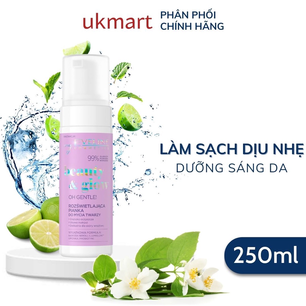 Foam Rửa Mặt Eveline Oh Gentle Beauty &amp; Glow Làm Sạch Và Dưỡng Sáng Da 150ml