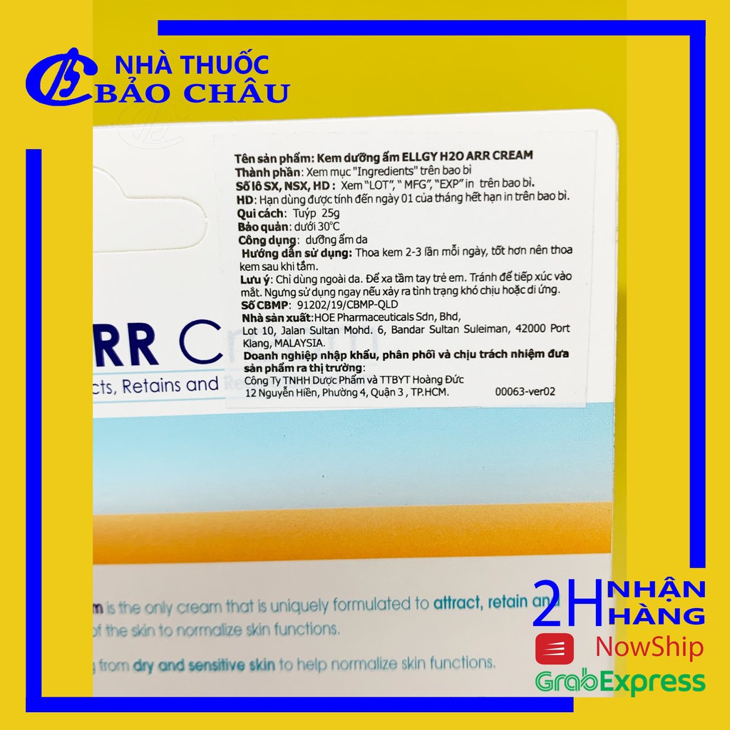 ELLGY H2O ARR Cream tuýp 25g kem dưỡng ẩm da tay và toàn thân [nhathuocbaochauq6] | BigBuy360 - bigbuy360.vn