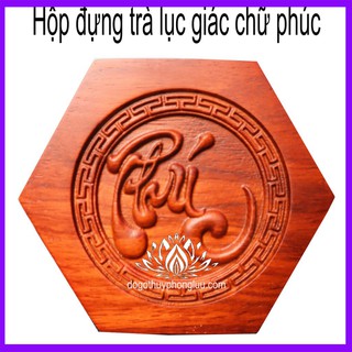 Hộp đựng chè chữ phúc-Hộp trà gỗ cao 20cm cỡ 12cm