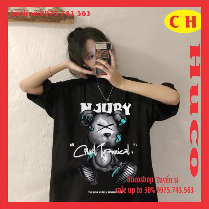Áo thun hè tay lỡ unisex Gấu NJURY chất cotton form chuẩn ảnh nam nữ oversize ulzzang mặc đôi nhóm