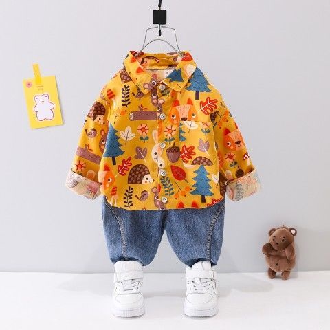 Set Đồ 2 Món Gồm Áo Sơ Mi Thời Trang Xuân Thu Cho Bé Trai