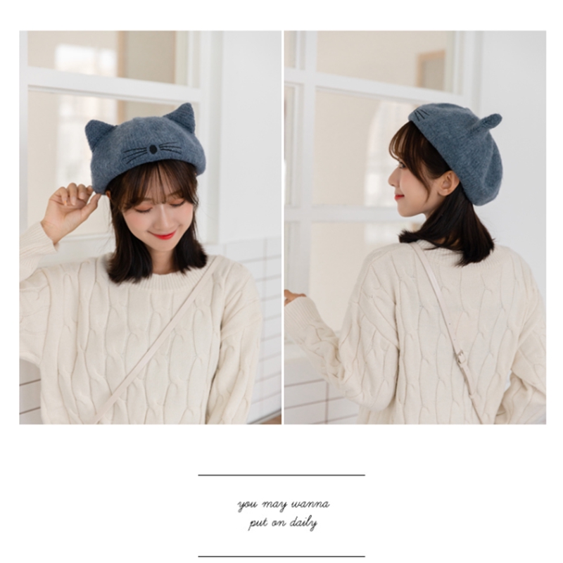 Mũ Beret Dệt Kim Mềm Mại Thời Trang Thu Đông Phong Cách Hàn Quốc Cho Nữ