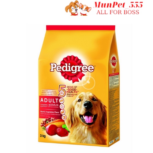 Thức ăn chó lớn Pedigree vị bò và rau củ túi 3kg nhập khẩu từ thái lan