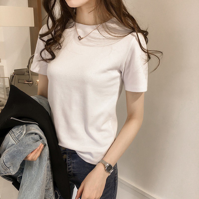 Áo Thun Nữ Tay Ngắn Cổ Tròn Vải Mềm Mãi Màu Trơn Trẻ Trung Đơn Giản - MSP T05