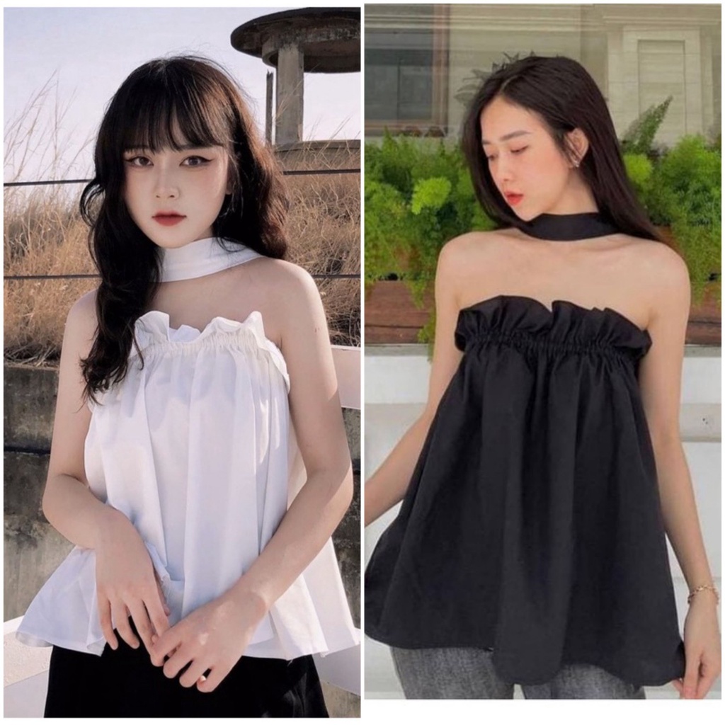 áo ống nữ kiểu AlVA TOP hở lưng khoen tròn, áo quây bánh bèo dáng babydoll 2 màu