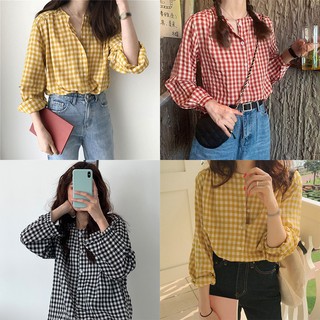 Áo sơ mi tay dài cổ tròn phong cách Hàn Quốc
