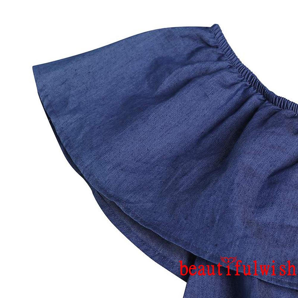 ✡Yl♀Jumpsuit Denim Trễ Vai Thiết Kế Dây Rút Eo Cao Thời Trang Xinh Xắn Cho Nữ | BigBuy360 - bigbuy360.vn