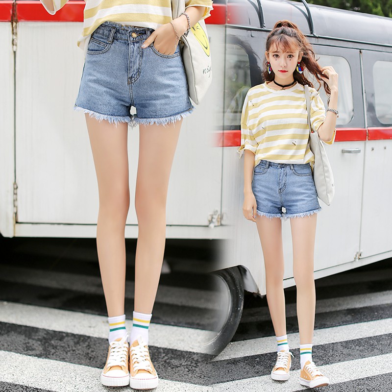 Quần Short Jeans Viền Sọc Phong Cách Hàn Quốc Cho Nữ 2017 2018