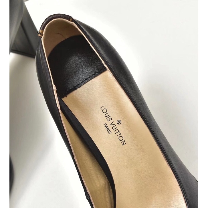 Giày cao gót 6.5cm mũi vuông hoạ tiết thương hiệu Louis Vuitton LV 2022 cao cấp da thật