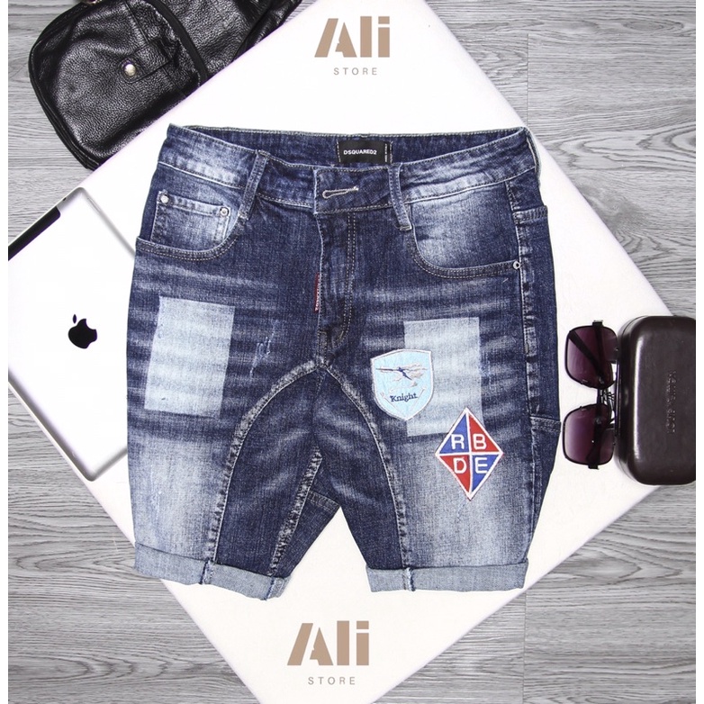 Quần jeans short DQS ,  Quần short  cao cấp co giãn 4 chiều thiêu logo