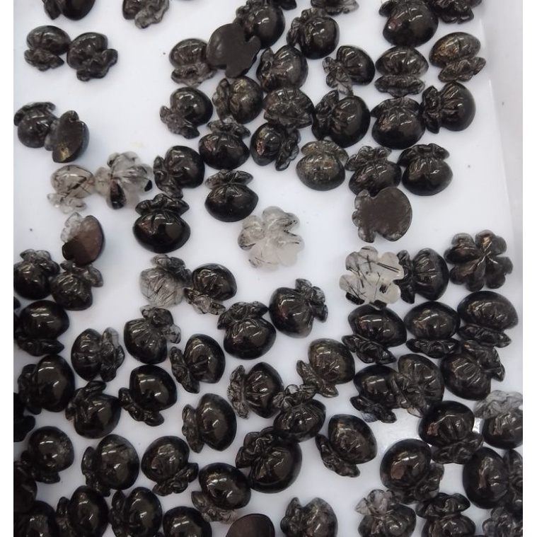 Mặt cỏ 4 lá , túi tài lộc làm vòng, nhẫn mặt dây chuyền đá tóc đen