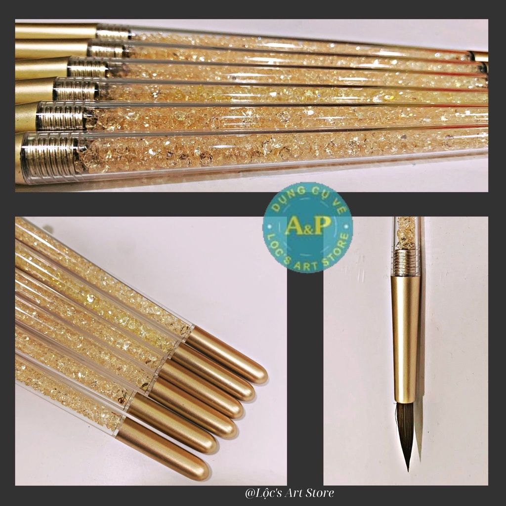 [Lộc's Art Store] Cọ Nhọn Kim Cương Lông Hỗn Hợp Thân nhựa trong