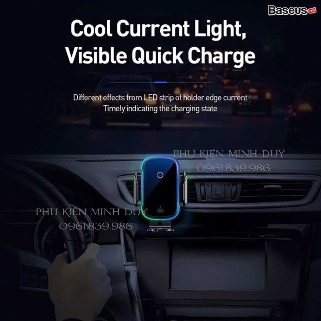 Bộ đế giữ điện thoại dùng trên xe hơi Baseus Light Electric Holder Wireless Charger 15W (tích hợp sạc nhanh không dây)