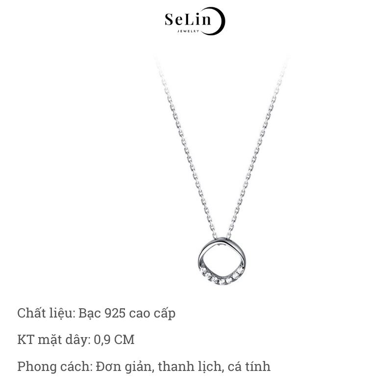 Dây chuyền vòng cổ bạc nữ 925 mặt tròn đính đá đơn giản cá tính SELIN JEWELRY