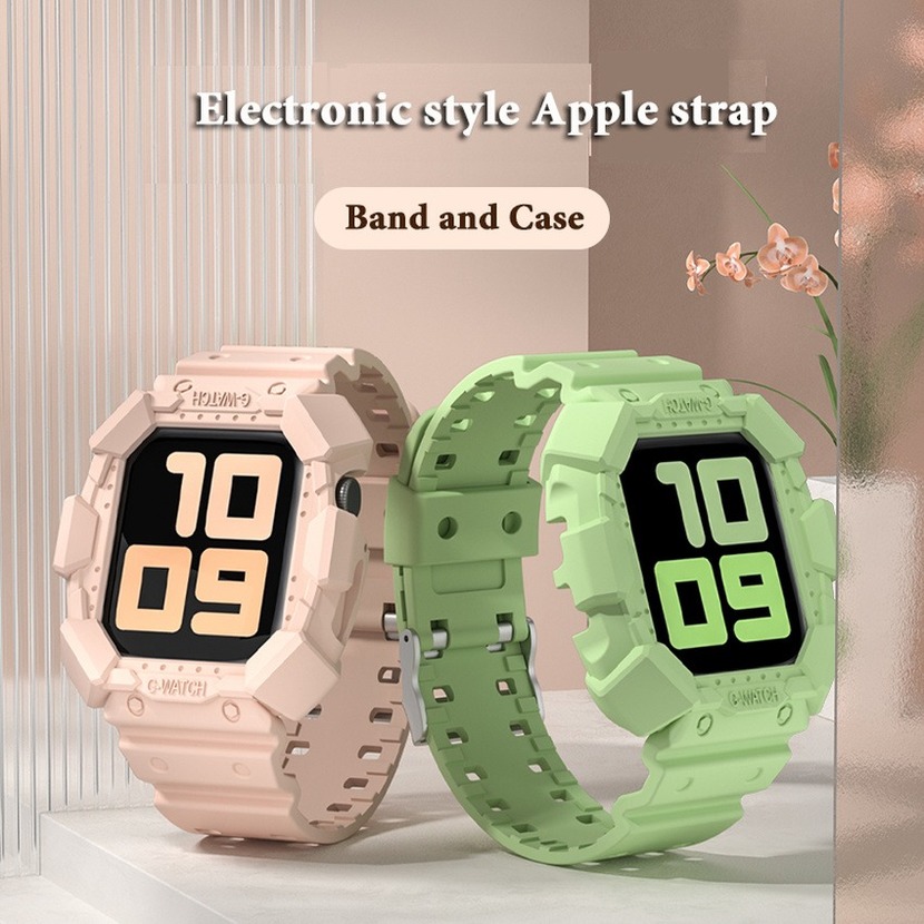 Dây đeo có ốp mặt đồng hồ trong suốt bằng nhựa cho Apple Watch iWatch Series 6 SE 5 4 3 2 1 44mm 42mm 40mm 38mm