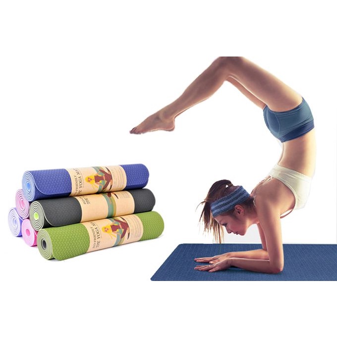 Thảm tập Yoga chống trượt dày 6mm, Thảm tập 2 lớp cao su TPE tập gym, tập thể dục tại nhà (KHÔNG TÚI ĐỰNG)