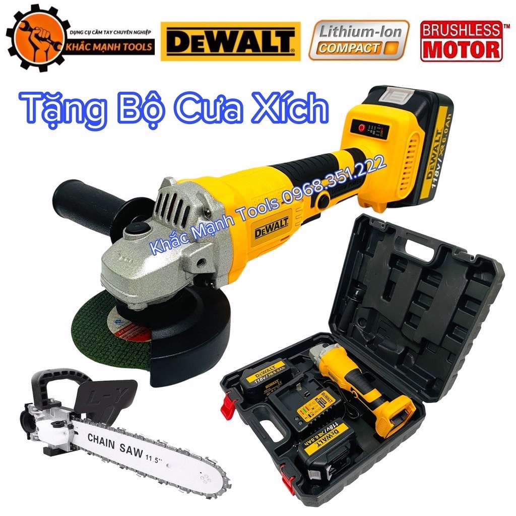 Máy Mài Pin DeWaLT Cao Cấp - Tặng Bộ Lam Xích, Động Cơ Không Chổi Than ( Công Tắc Bóp)