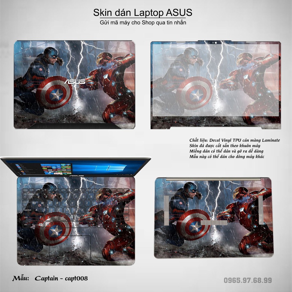 Skin dán Laptop Asus in hình Captain (inbox mã máy cho Shop)