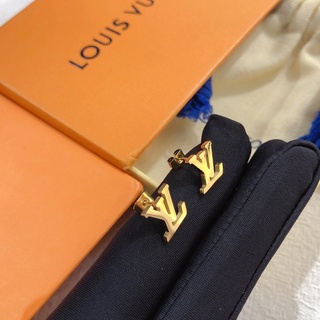 Louis vuitton khuyên tai tròn bằng thép titan in logo lv thời trang