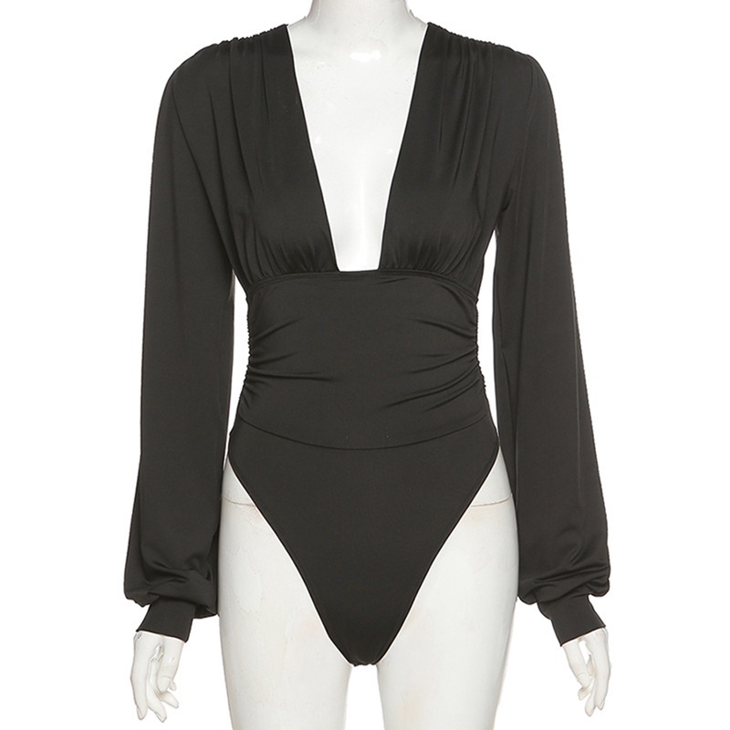 Jumpsuit tay dài cổ chữ V xẻ sâu màu trơn thời trang quyến rũ cho nữ | BigBuy360 - bigbuy360.vn