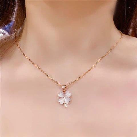 Dây Chuyền Thép Titan Mặt Đá Pha Lê Màu Hồng/Vàng Hồng Đơn Giản Cho Nữ