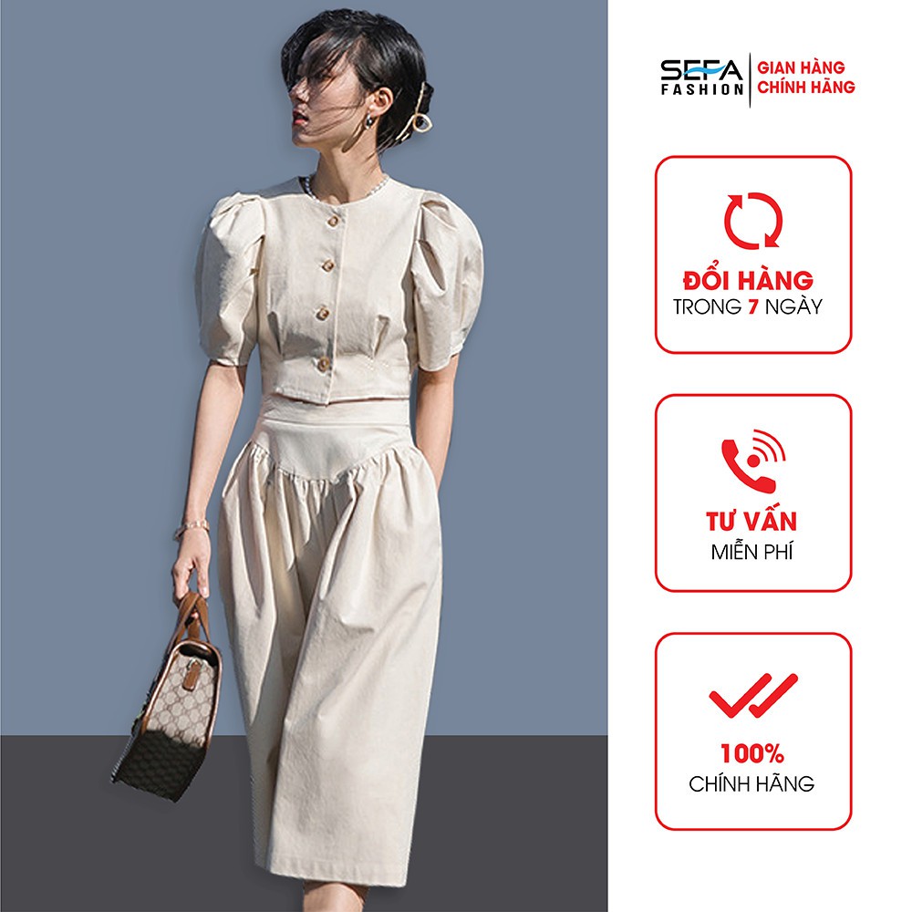 Sét bộ nữ thời trang SEFA áo tay bồng quần ống rộng cách điệu SFB215008