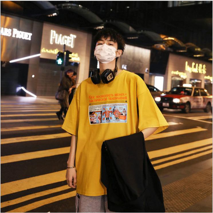 Áo thun nam hàng có sẵn áo ulzzang - áo thun màu vàng in chữ KAK TN1010