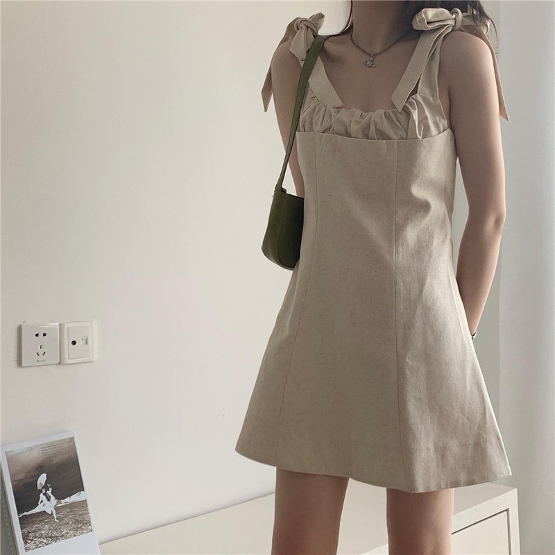 Xiaozhainv Đầm chữ A màu trơn ôm dáng thời trang nữ đơn giản dễ thương | BigBuy360 - bigbuy360.vn