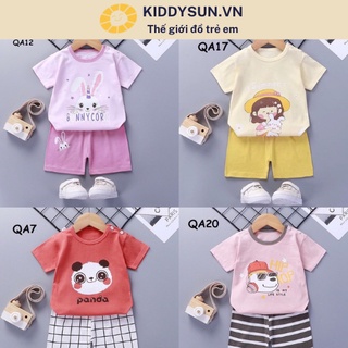 Set đồ bộ cộc tay cotton co giãn hoạ tiết dễ thương mùa hè cho bé gái