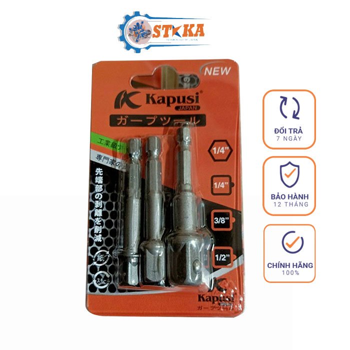 Bộ 3 Đầu Chuyển Vít Sang Bulong, Khẩu 1/2 - 1/4 - 3/8 inch Dành Cho Máy Khoan Bắn Vít Hãng Kapusi Nhật Bản